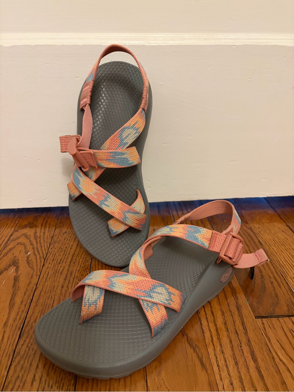 Chaco Women's Sandals - Peach Multi Strap on Gray Footbed